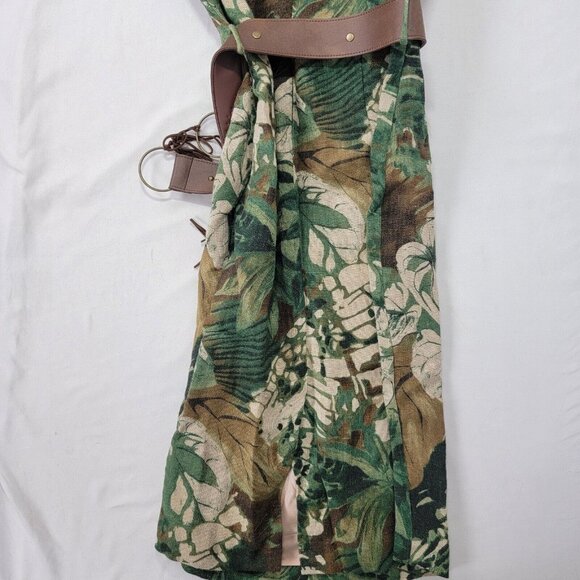 NEW Carrie Hutton Short Sleeve Linen Dress Size 8 Brown Green Tropical Floral - Picture 6 of 8